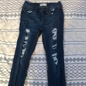 dark blue mud ripped jeans
